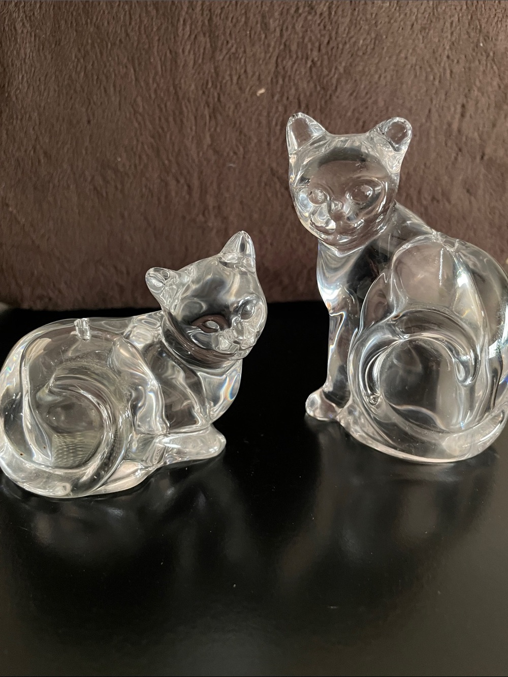 Clear Glass Cat Figurines - Pair